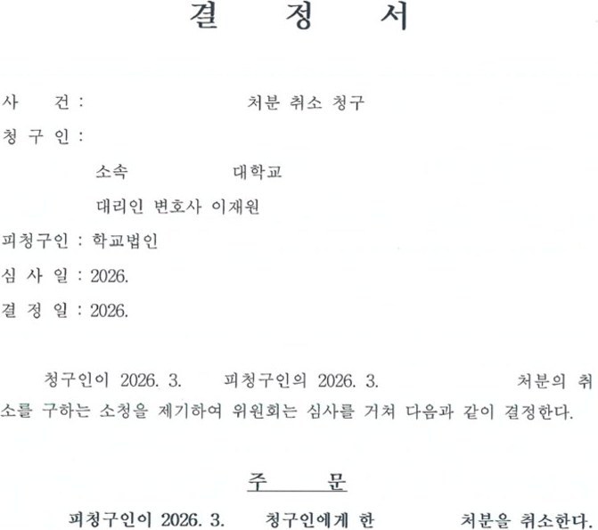 대학 교원에 대한 징계처분, 교원소청심사위원회에서 전부 취소